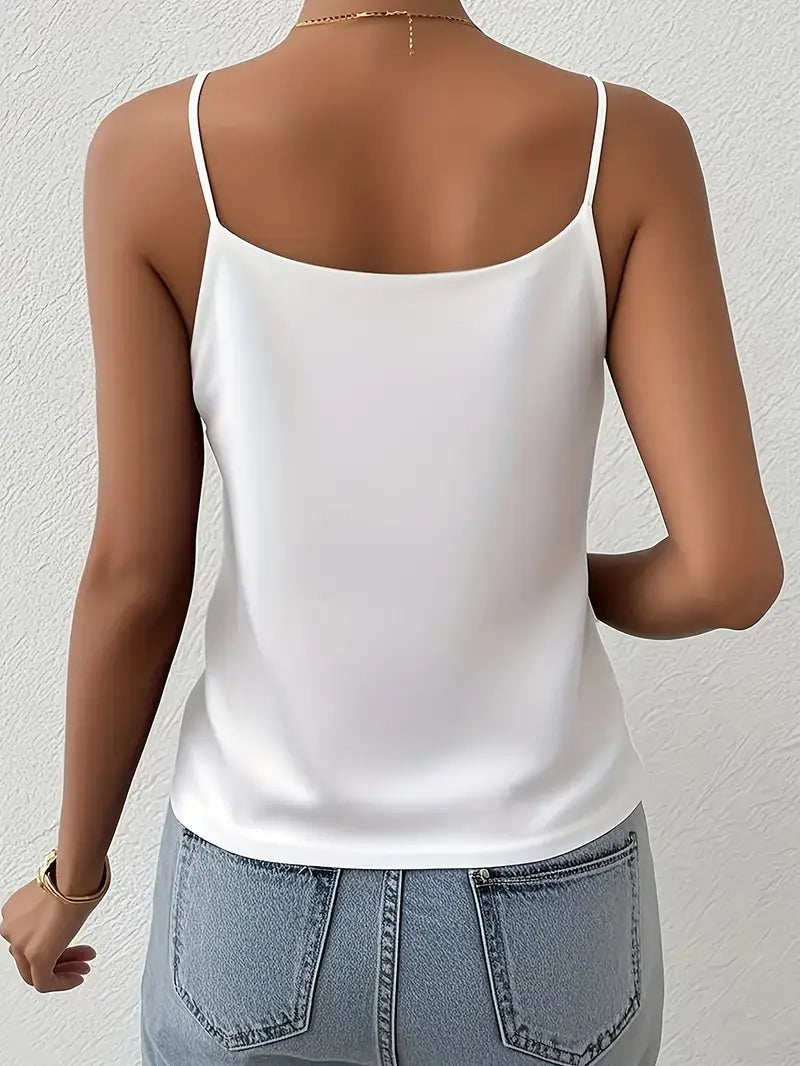Elegant Satin-Like Camisole Top – Sleeveless Slim Fit Blouse, Versatile Shirt For Formal & Party Wear