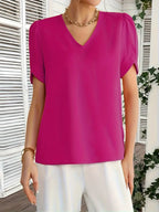 Elegant V-Neck Blouse, Non-See-Through Smooth Fabric, Casual And Office Shirt, Wardrobe Essential