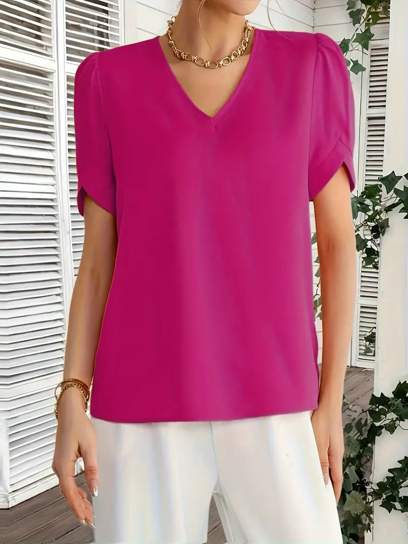 Elegant V-Neck Blouse, Non-See-Through Smooth Fabric, Casual And Office Shirt, Wardrobe Essential