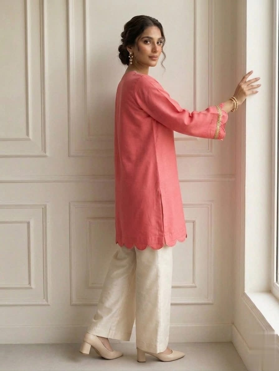 Casual Cotton Two Piece Outfit With Short Shirt & Trouser