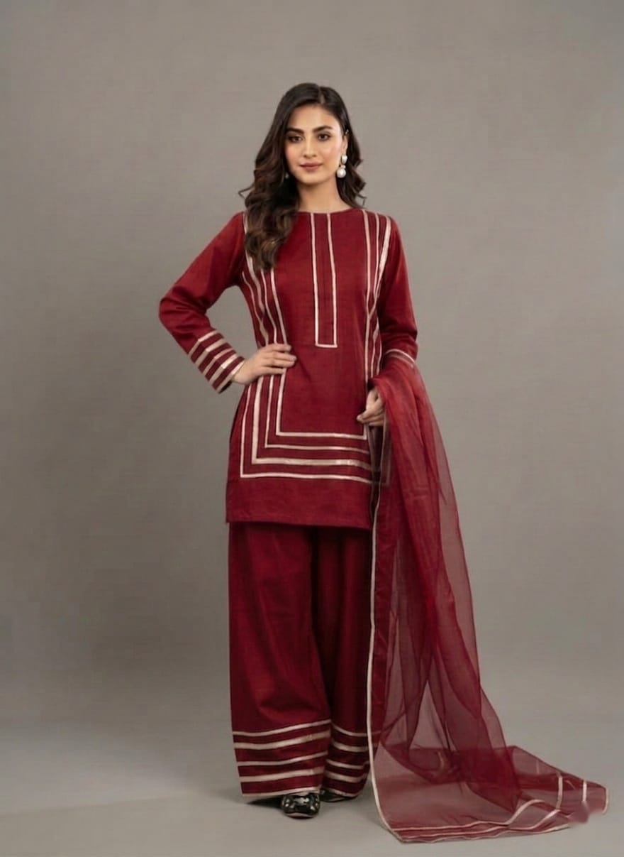 Elegant Ethnic Wear Maroon Gota Patti Suit