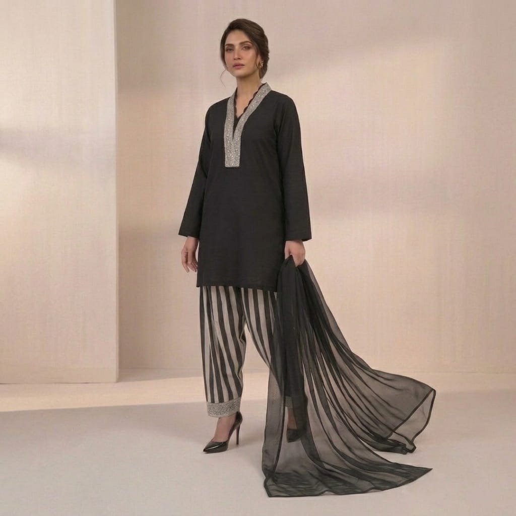 Elegant Black & White Striped Luxury Pret