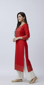 Pure Rayon Kurti Palazzo Suit For Women – NISWA STYLE Traditional Gotta Patti Embellished Ethnic Set.