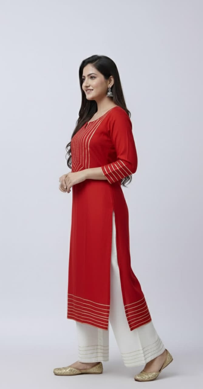 Pure Rayon Kurti Palazzo Suit For Women – NISWA STYLE Traditional Gotta Patti Embellished Ethnic Set.