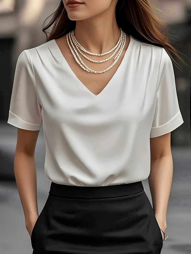 Stylish Ladies V-Neck Blouse, Short Sleeve, Durable Lightweight Top For Fashion Lovers