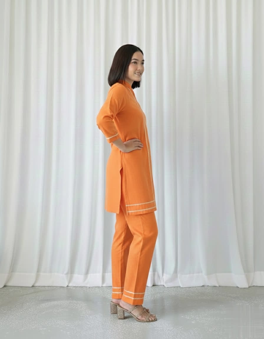 Cotton Slub Kurti Palazzo Set – Soft Co-Ord With Elegant Lace Detailing - Comfortable Daily Wear Kurta & Palazzo For Women