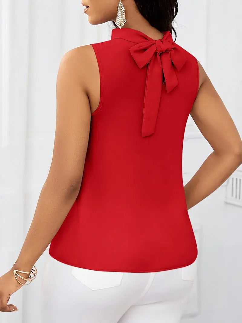 Trendy Solid Color Sleeveless Top For Women, High Neck, Lace-Up, Regular Fit