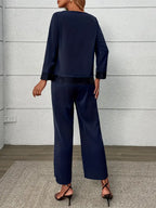 Elegant Two-Piece Set – Long Sleeve Lace Stitching Top & Matching Pants |Stylish, Comfortable and Classy Fashion Set