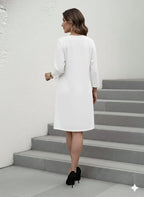 Women's Casual V-Neck Long Sleeve Pencil Dress – Slim-Fit Office & Everyday Wear With Smooth Texture And Relaxed Elegant Fit