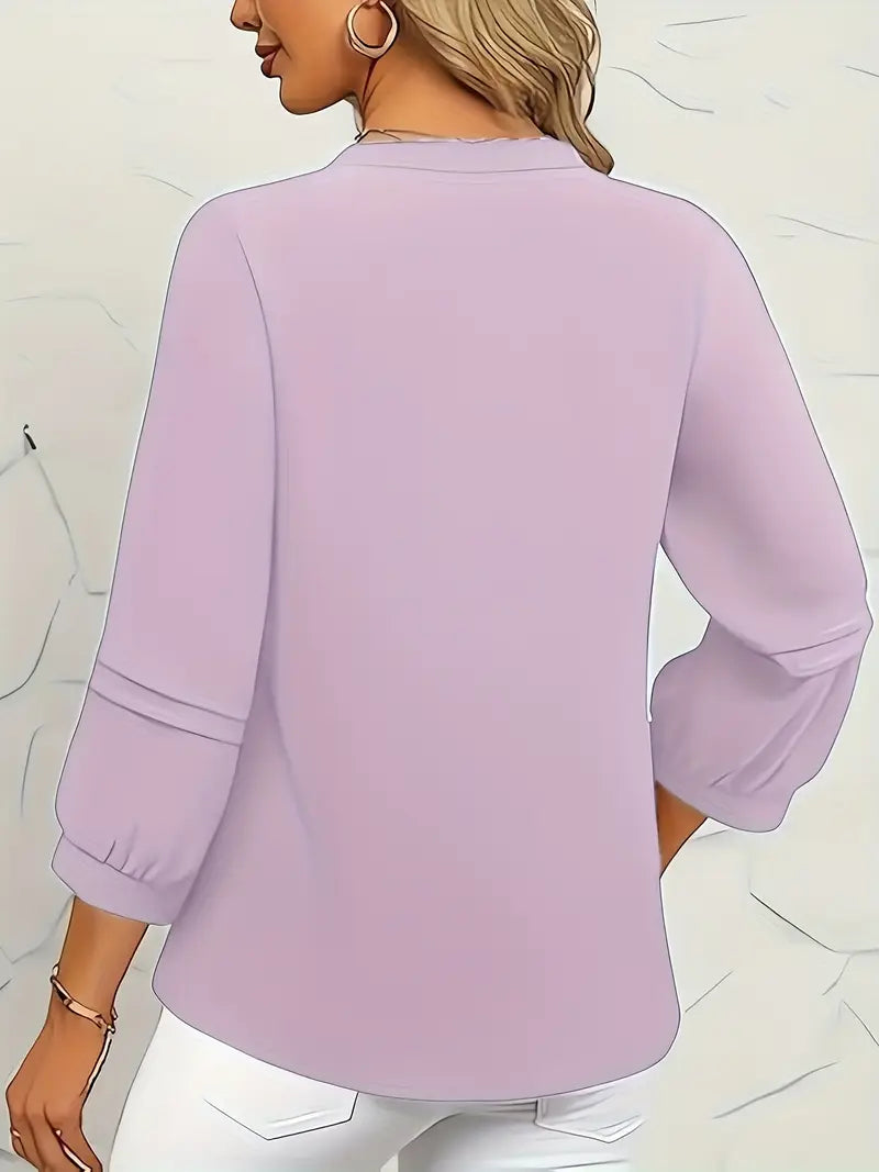 Elegant Lavender Blouse – Non-See-Through Structured Fabric Top, Long Sleeve Blouse, Business Casual Attire