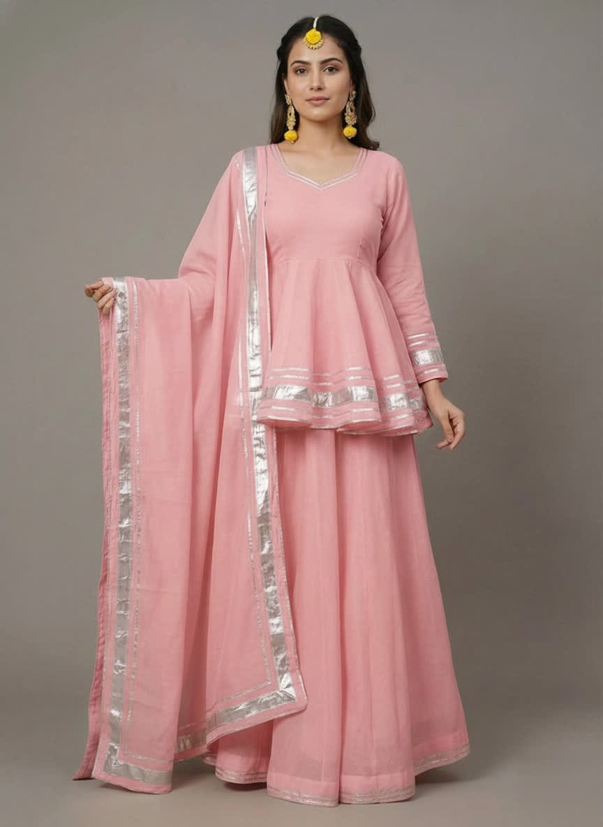 Yellow Flared Short Shirt Lehenga Dress, Stylish 3-Piece Ethnic Set With Embellished Dupatta With Decorative Silver Border