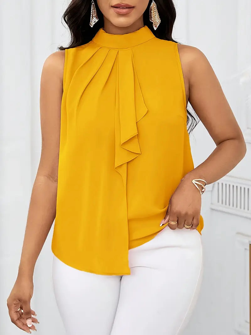 Trendy Solid Color Sleeveless Top For Women, High Neck, Lace-Up, Regular Fit