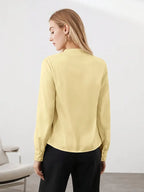 Elegant V-Neck Blouse, Satin Puff Sleeve Top With Buttons, Versatile Fashion