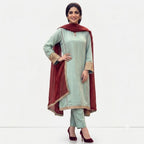 Mint Green Straight Kurta & Maroon Dupatta