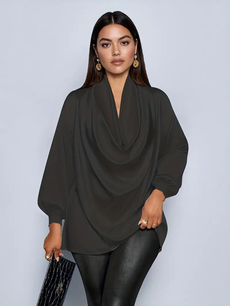 Women’s V-Neck Long Sleeve Blouse - Elegant Pleated Top, Loose Fit Shirt | Casual To Formal Wear | Versatile Fashion Blouse