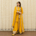 Elegant Yellow Lace Kurta Suit With Gold Embroidered Trousers