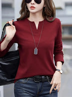 NISWA STYLE Elegant Women’s Blouse, Solid Color Long Sleeve V-Neck Shirt, Flowy Button-Up Formal Outfits
