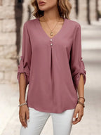 Button-Up Women’s Shirt, V-Neck Long Sleeve Blouse With Sophisticated Design, Casual And Office Fashion Top