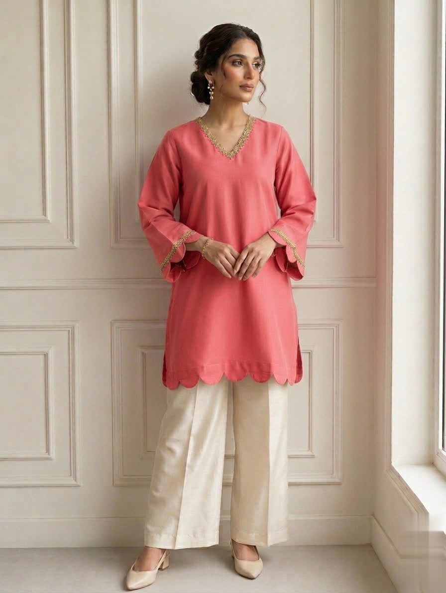 Casual Cotton Two Piece Outfit With Short Shirt & Trouser