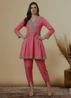 Stylish Lace Work Kurta With Dhoti Pants – Women’s Premium Ethnic Co-Ord Set.