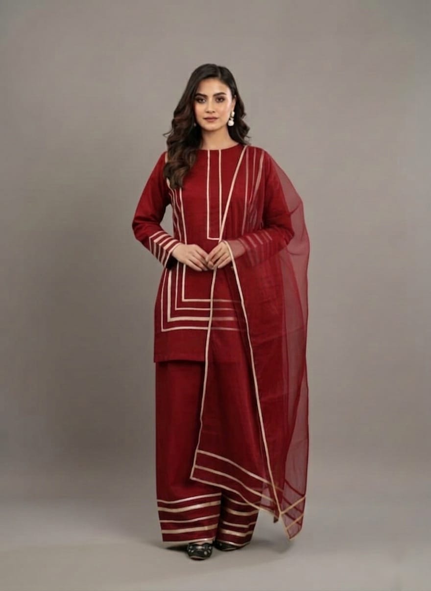 Elegant Ethnic Wear Maroon Gota Patti Suit