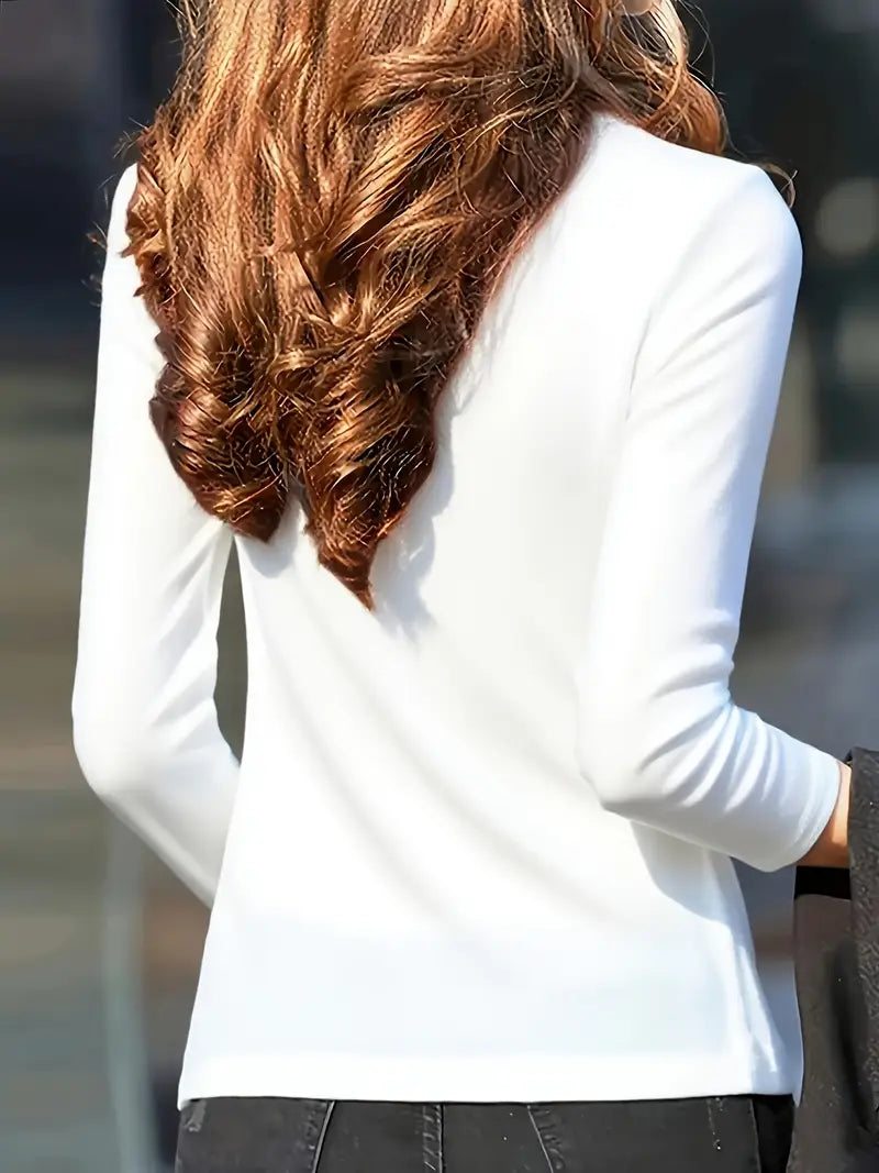 NISWA STYLE Elegant Women’s Blouse, Solid Color Long Sleeve V-Neck Shirt, Flowy Button-Up Formal Outfits