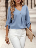 Button-Up Women’s Shirt, V-Neck Long Sleeve Blouse With Sophisticated Design, Casual And Office Fashion Top