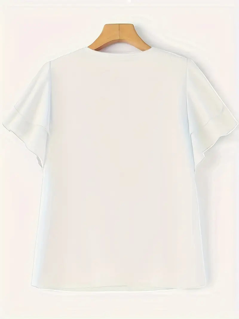 Elegant Lightweight Blouse – Double Layer Ruffle Sleeve Top, Round Neck Loose Fit Casual And Commute Wear
