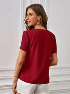 Women’s Faux Button Blouse, Elegant V-Neck Top, Lightweight Smooth Texture Fabric