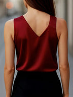 V-Neck Sleeveless Blouse, Satin Finish, All-Season Top For Work & Casual Outfits, Stylish Women’s Clothing