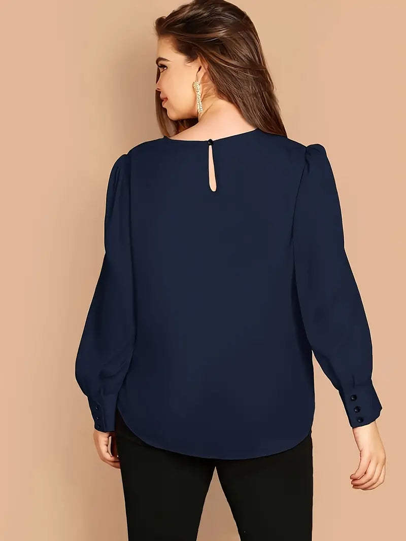 Versatile Long Sleeve Blouse For Women, Round Neck, Button-Up, Casual To Corporate Style