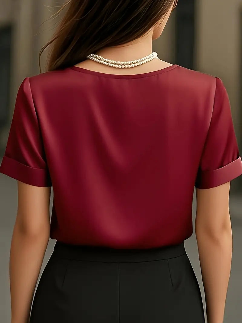 Stylish Ladies V-Neck Blouse, Short Sleeve, Durable Lightweight Top For Fashion Lovers
