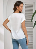 Niswa Style Elegantly Women’s Short-Sleeved T-Shirt, Casual Round Neck, Fashionable And Semi-Formal
