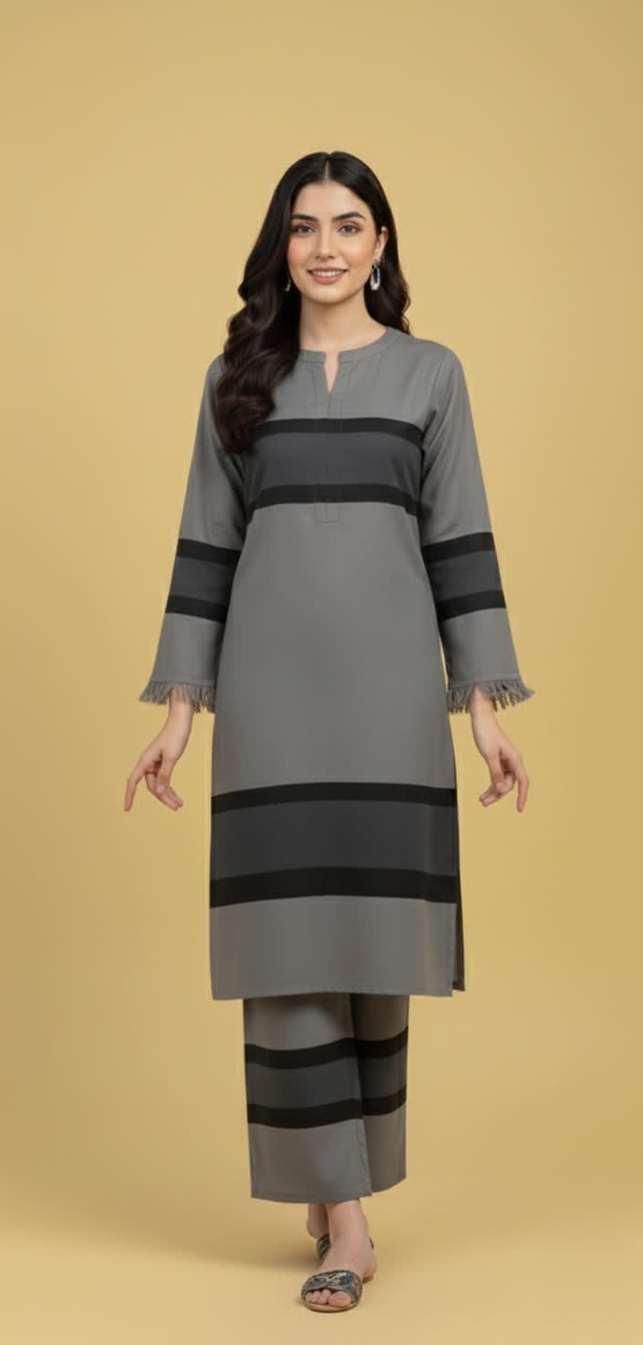 Elegant Cambric Cotton Long Kurti & Trouser Set For Women – Minimalist Light Shade Outfit With Contrast Patch Work.