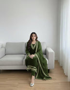 Elegant Women’s 3 Piece Velvet Dress With Lace Work & Chiffon Dupatta Lace Embellishment Sophisticated Ethnic Wear- Festive Edition