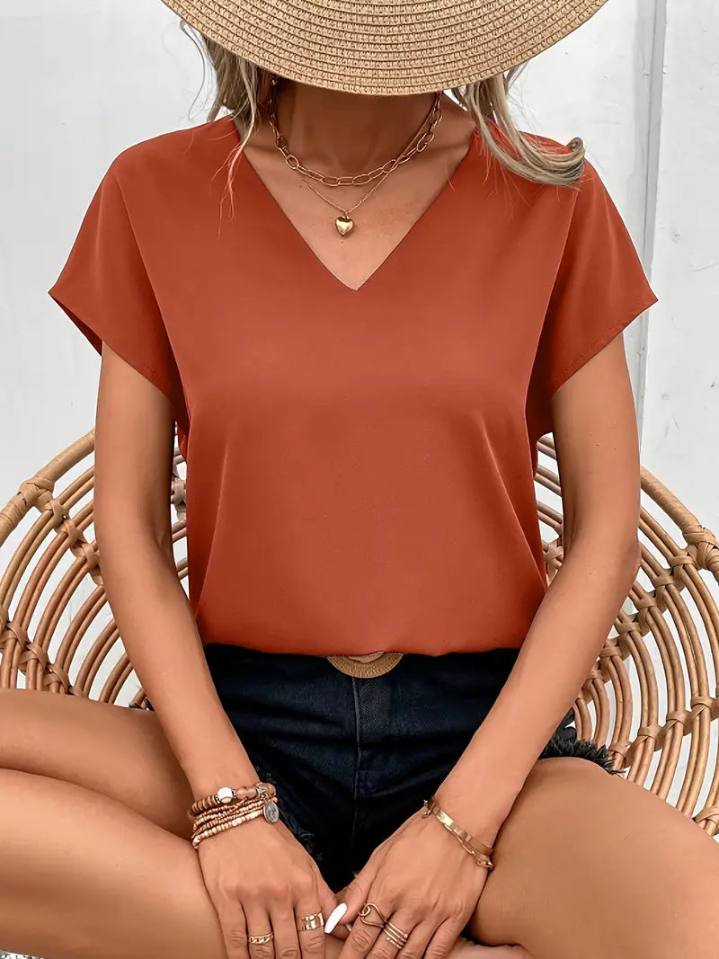 Casual V-Neck Sleeveless Top, Regular Fit, All Season Versatile Blouse For Casual & Everyday Wear