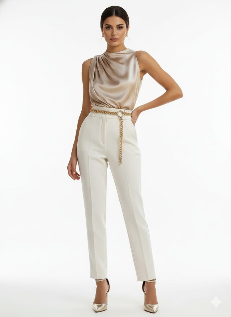 Women’s Elegant Sleeveless Blouse – Beige & Neutral Shades | Non-See-Through Top -  Formal Blouse For Stylish Women