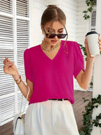 Elegant V-Neck Blouse, Non-See-Through Smooth Fabric, Casual And Office Shirt, Wardrobe Essential