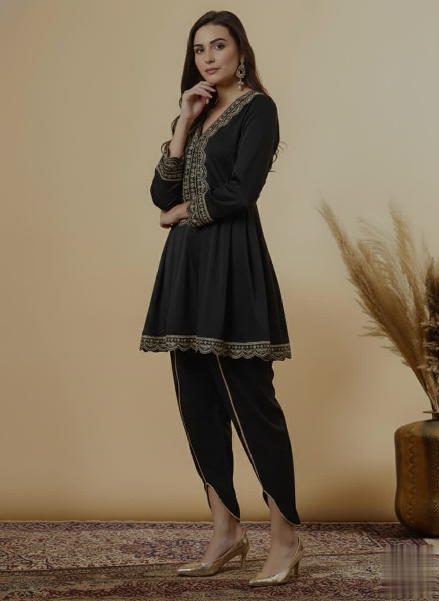 Stylish Lace Work Kurta With Dhoti Pants – Women’s Premium Ethnic Co-Ord Set.