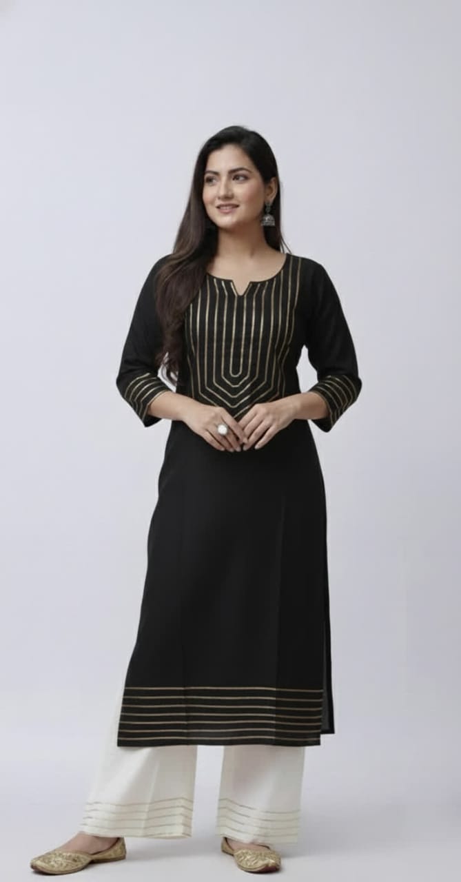 Pure Rayon Kurti Palazzo Suit For Women – NISWA STYLE Traditional Gotta Patti Embellished Ethnic Set.