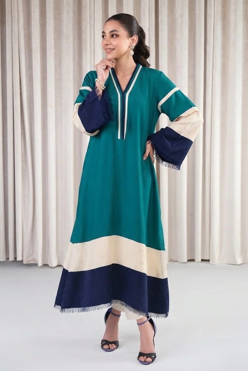 Teal Blue Linen Co-Ord Outfit With Straight Pants