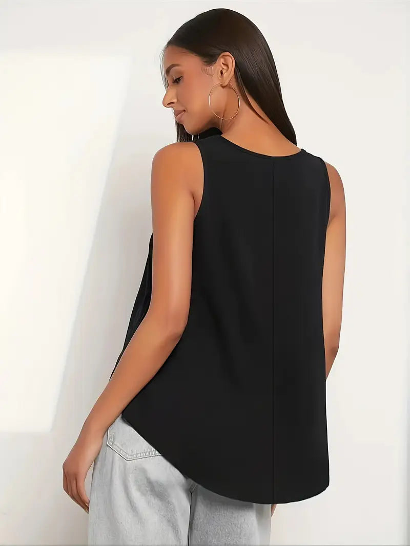 Minimalist Vest Dipped Hem – Asymmetrical Sleeveless, High-Low Top Black And Navy Blue For Stylish Outfits