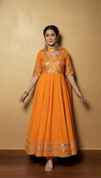 Premium Black Gota Patti Anarkali Pant Set For Women – Silk Long Anarkali With Different Shade Chiffon Dupatta & Embellished Pants.