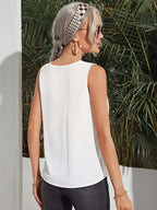 Elegant V-Neck Blouse Sleeveless Shirt, Smooth Rayon Texture, All-Season Casual & Formal Top