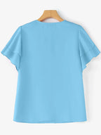 Elegant Lightweight Blouse – Double Layer Ruffle Sleeve Top, Round Neck Loose Fit Casual And Commute Wear