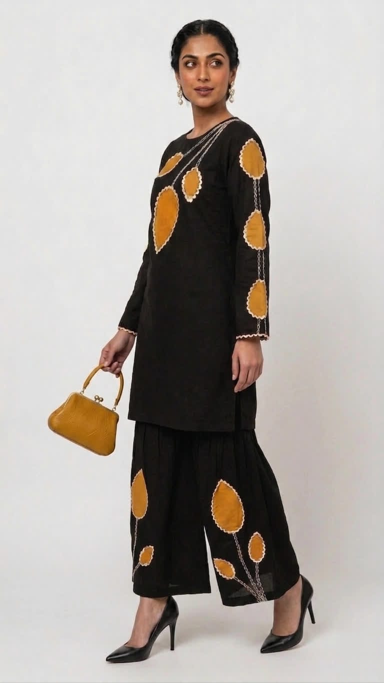 Black Floral Patch Work Co-Ord Set