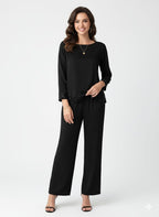 Elegant Two-Piece Set – Long Sleeve Lace Stitching Top & Matching Pants |Stylish, Comfortable and Classy Fashion Set