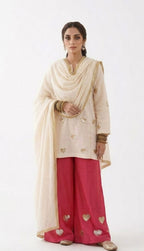Elegant Ivory & Pink Cambric Lawn Suit