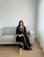 Elegant Women’s 3 Piece Velvet Dress With Lace Work & Chiffon Dupatta Lace Embellishment Sophisticated Ethnic Wear- Festive Edition