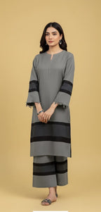 Elegant Cambric Cotton Long Kurti & Trouser Set For Women – Minimalist Light Shade Outfit With Contrast Patch Work.
